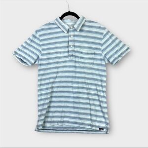 Faherty Short Sleeve Polo Shirt Mens Size Medium Blue Striped 100% Cotton